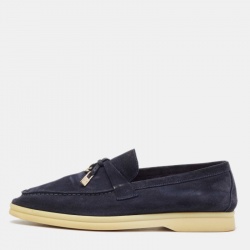 Pre Owned Loro Piana Navy Blue Suede Summer Charms Walk Loafers Size 37