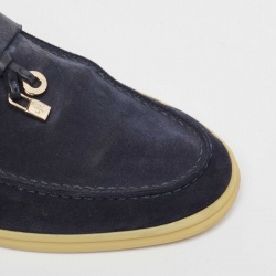 Pre Owned Loro Piana Navy Blue Suede Summer Charms Walk Loafers Size 37