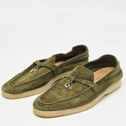 Pre Owned Loro Piana Green Suede Summer Charms Walk  Loafers Size 40