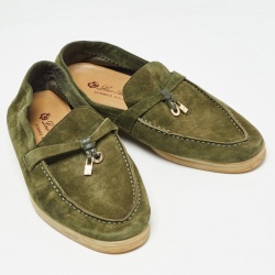 Pre Owned Loro Piana Green Suede Summer Charms Walk  Loafers Size 40