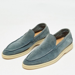 Pre Owned Loro Piana Blue Suede Summer Walk Loafers Size 37