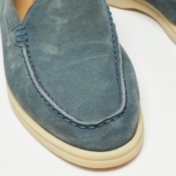 Pre Owned Loro Piana Blue Suede Summer Walk Loafers Size 37