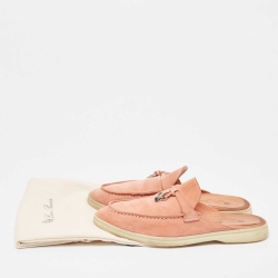 Pre Owned Loro Piana Pink Suede Babouche Charms Walk Mules  Size 37