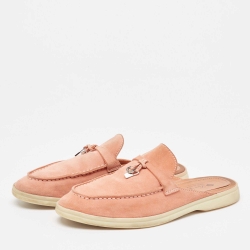 Pre Owned Loro Piana Pink Suede Babouche Charms Walk Mules  Size 37