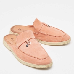 Pre Owned Loro Piana Pink Suede Babouche Charms Walk Mules  Size 37