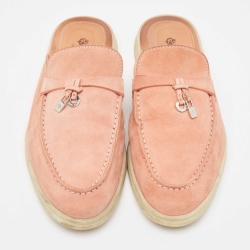 Pre Owned Loro Piana Pink Suede Babouche Charms Walk Mules  Size 37