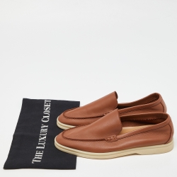 Pre Owned Lora Piana Brown Leather Summer Walk Loafers Size 39