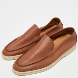 Pre Owned Lora Piana Brown Leather Summer Walk Loafers Size 39