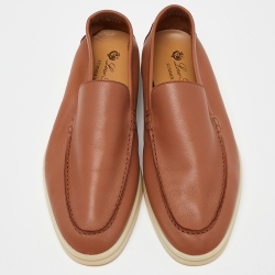 Pre Owned Lora Piana Brown Leather Summer Walk Loafers Size 39
