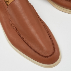Pre Owned Lora Piana Brown Leather Summer Walk Loafers Size 39