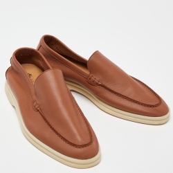 Pre Owned Lora Piana Brown Leather Summer Walk Loafers Size 39