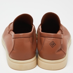 Pre Owned Lora Piana Brown Leather Summer Walk Loafers Size 39