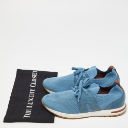Pre Owned Loro Piana Blue Knit Fabric 360LP Flexy Walker Sneakers Size 39.5