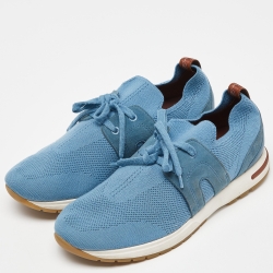 Pre Owned Loro Piana Blue Knit Fabric 360LP Flexy Walker Sneakers Size 39.5