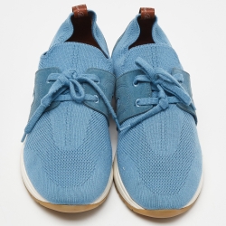 Pre Owned Loro Piana Blue Knit Fabric 360LP Flexy Walker Sneakers Size 39.5