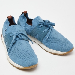 Pre Owned Loro Piana Blue Knit Fabric 360LP Flexy Walker Sneakers Size 39.5