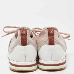Pre Owned Loro Piana Pink/White Fabric and Suede Low Top Sneakers Size 40