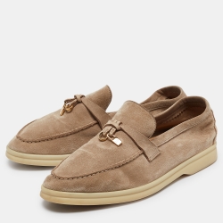 Pre Owned Loro Piana Beige Suede Summer Charms Walk Loafers Size 36