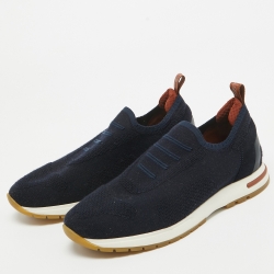 Pre Owned Loro Piana Navy Blue Knit Fabric 360 LP Flexy Walk Sneakers Size 36