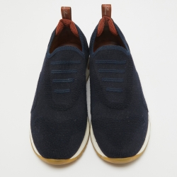 Pre Owned Loro Piana Navy Blue Knit Fabric 360 LP Flexy Walk Sneakers Size 36