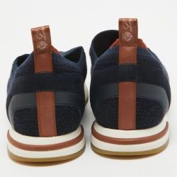 Pre Owned Loro Piana Navy Blue Knit Fabric 360 LP Flexy Walk Sneakers Size 36