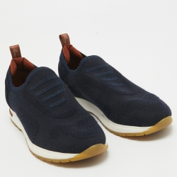 Pre Owned Loro Piana Navy Blue Knit Fabric 360 LP Flexy Walk Sneakers Size 36