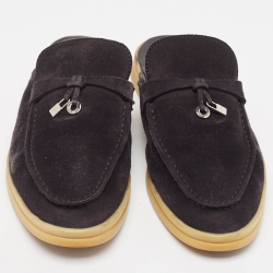 Loro Piana Black Suede Babouche Charms Walk Flat Mules Size 40