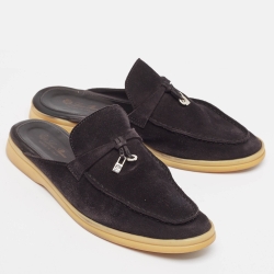 Loro Piana Black Suede Babouche Charms Walk Flat Mules Size 40