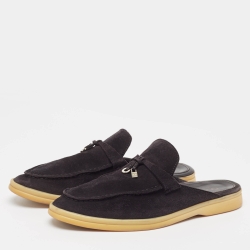 Loro Piana Black Suede Babouche Charms Walk Flat Mules Size 40