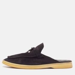 Loro Piana Black Suede Babouche Charms Walk Flat Mules Size 40