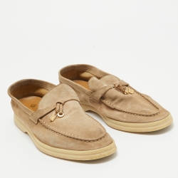 Pre Owned Loro Piana Beige Suede Summer Charms Walk Loafers Size 39.5