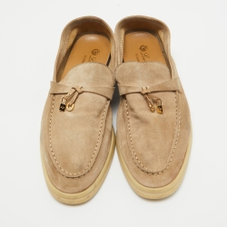 Pre Owned Loro Piana Beige Suede Summer Charms Walk Loafers Size 39.5