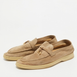 Pre Owned Loro Piana Beige Suede Summer Charms Walk Loafers Size 39.5