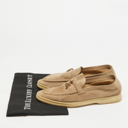 Pre Owned Loro Piana Beige Suede Summer Charms Walk Loafers Size 39.5