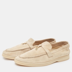 Pre Owned Loro Piana Beige Suede Summer Charms Walk Loafers Size 39