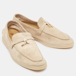 Pre Owned Loro Piana Beige Suede Summer Charms Walk Loafers Size 39