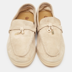 Pre Owned Loro Piana Beige Suede Summer Charms Walk Loafers Size 39