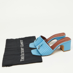Loro Piana Blue Embroidered Leather Sprightly Charms Slide Sandals Size 36