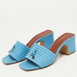 Loro Piana Blue Embroidered Leather Sprightly Charms Slide Sandals Size 36