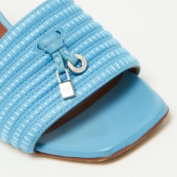 Loro Piana Blue Embroidered Leather Sprightly Charms Slide Sandals Size 36