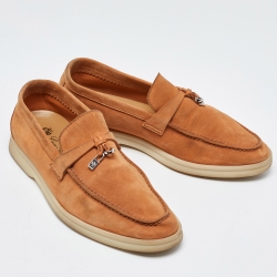 Pre Owned Loro Piana Orange Suede Summer Charms Walk Loafers Size 36