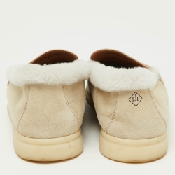 Pre Owned Loro Piana Beige Suede and Shearling Fur Summer Charms Walk Loafers Size 39