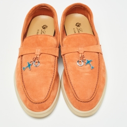 Pre Owned Loro Piana Orange Suede Summer Walk Charms Slip On Loafers Size 38