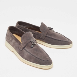 Pre Owned Loro Piana Grey Suede Summer Charms Walk Loafers Size 39