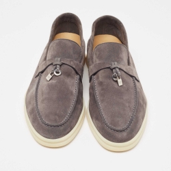 Pre Owned Loro Piana Grey Suede Summer Charms Walk Loafers Size 39