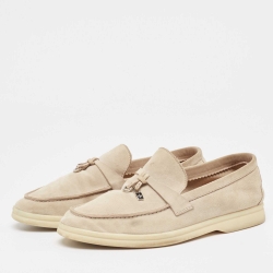 Pre Owned Loro Piana Grey Suede Summer Charms Walk  Loafers Size 36.5