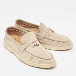 Pre Owned Loro Piana Grey Suede Summer Charms Walk  Loafers Size 36.5