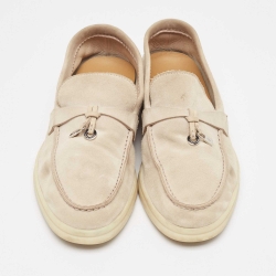 Pre Owned Loro Piana Grey Suede Summer Charms Walk  Loafers Size 36.5