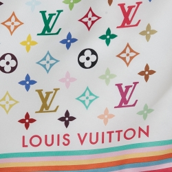 Pre Owned Louis Vuitton x Takashi Murakami White Monogram Silk Scarf 