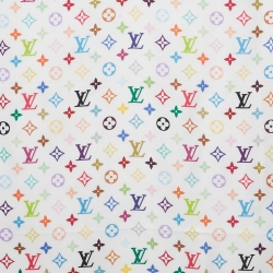 Pre Owned Louis Vuitton x Takashi Murakami White Monogram Silk Scarf 